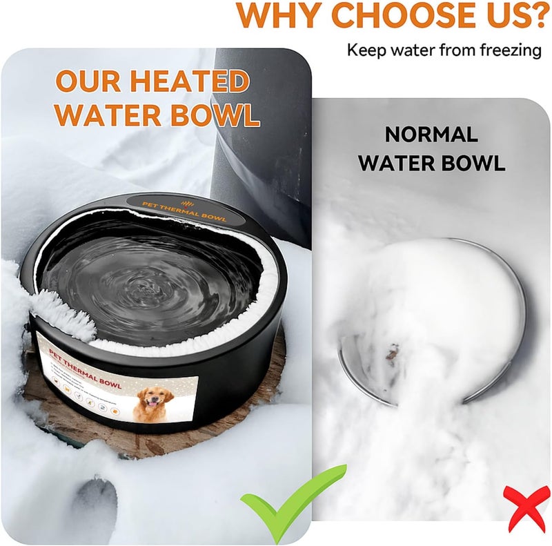 Billionchains 2.2L Heated Dog Bowl, Dog Thermal-Bowl Provides No Freeze Water, Pet Water Heater for Dogs/Cats/Chickens/Birds/Livestock, Black - Image 3